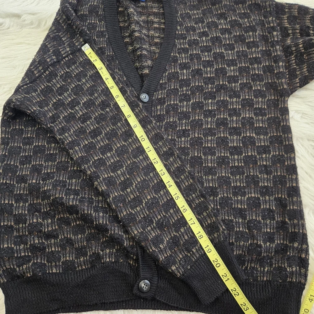 Classic Checkered Towncraft Cardigan Large Grandpa Sweater Oversized Chunky Knit